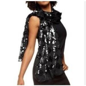 Black Sequin Scarf With Sheer Fabric Lightweight Elegant Design 21" Wide x 35.5"